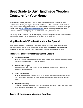 Best Guide to Buy Handmade Wooden Coasters for Your Home