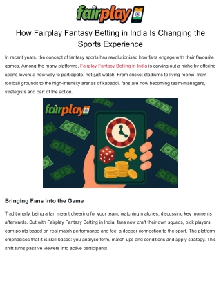 How Fairplay Fantasy Betting in India Is Changing the Sports Experience