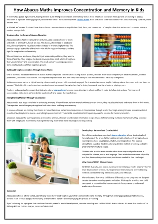 How Abacus Maths Improves Concentration and Memory in Kids