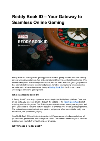 Reddy Book ID – Your Gateway to Seamless Online Gaming