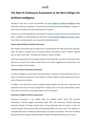 The Role of Continuous Assessment at the Best Colleges for Artificial Intelligence