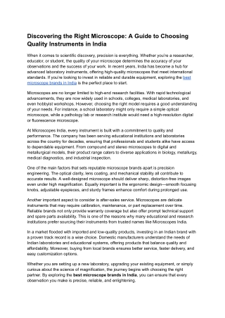 Discover the Best Microscope Brands in India for Reliable Laboratory Precision