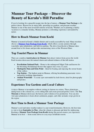 Munnar Tour Package from Kochi - South India Trip