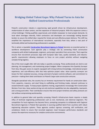 Bridging Global Talent Gaps: Why Poland Turns to Asia for Skilled Construction P