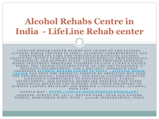 Alcohol Rehabs Centre in India  - LifeLine Rehab center
