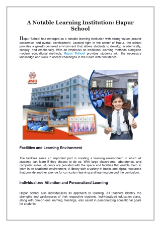 A Notable Learning Institution, Hapur School