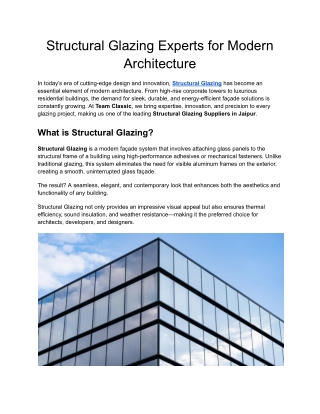 Structural Glazing Experts for Modern Architecture