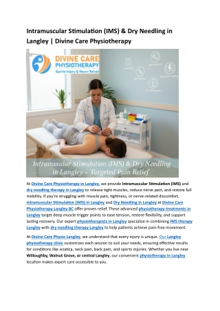 Intramuscular Stimulation (IMS) & Dry Needling in Langley | Divine Care Physioth