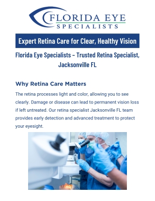 Florida Eye Specialists – Leading Retina Specialist Jacksonville FL