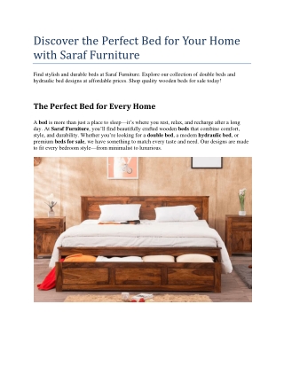 Discover the Perfect Bed for Your Home with Saraf Furniture