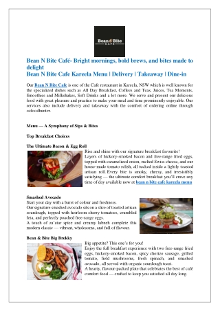 Bean N Bite Cafe Kareela Menu | Delivery | Takeaway | Dine-in