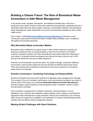 Building a Cleaner Future with Scientico Incinerators: Trusted Biomedical Waste