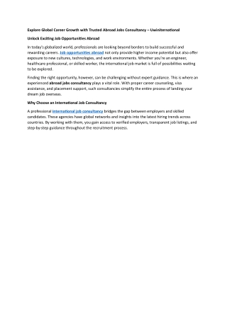 Explore Global Career Growth with Trusted Abroad Jobs Consultancy