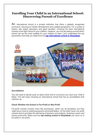 Enrolling Your Child in an International School, Discovering Pursuit of Excellence