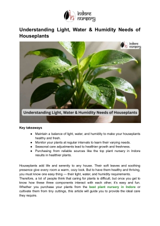 Understanding Light, Water & Humidity Needs of Houseplants