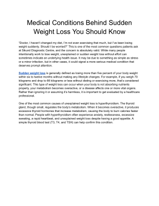 Medical Conditions Behind Sudden Weight Loss You Should Know