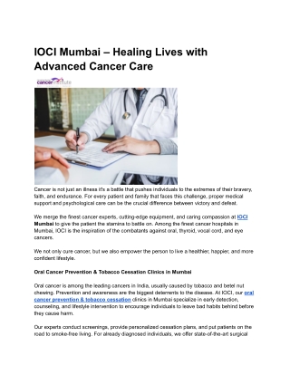 IOCI Mumbai – Healing Lives with Advanced Cancer Care