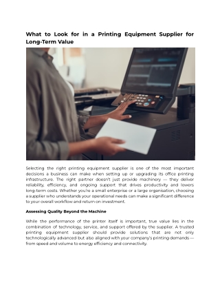 What to Look for in a Printing Equipment Supplier for Long-Term Value
