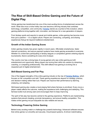 The Rise of Skill-Based Online Gaming and the Future of Digital Play