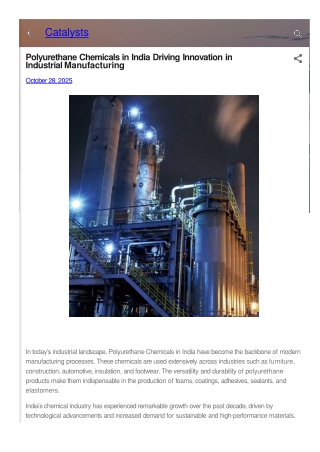 Polyurethane Chemicals in India Driving Innovation in Industrial Manufacturing