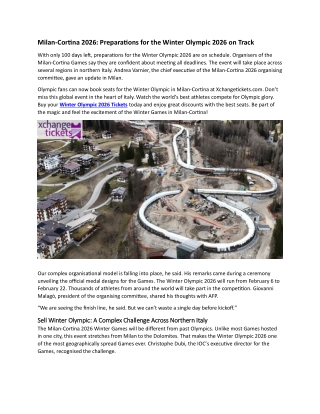 Milan-Cortina 2026 Preparations for the Winter Olympic 2026 on Track