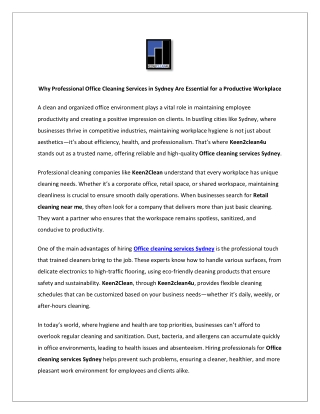 Why Professional Office Cleaning Services in Sydney Are Essential for a Producti