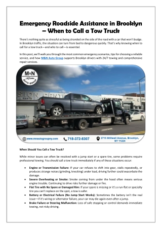 Emergency Roadside Assistance in Brooklyn – When to Call a Tow Truck