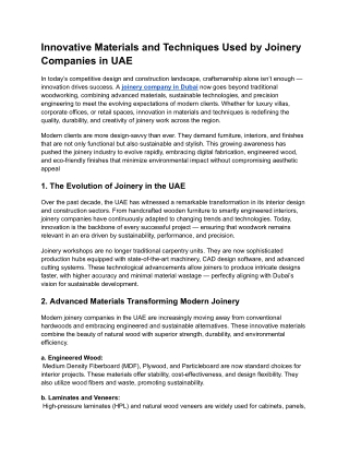 Innovative Materials and Techniques Used by Joinery Companies in UAE