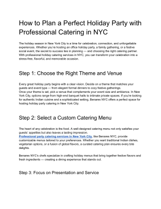 How to Plan a Perfect Holiday Party with Professional Catering in NYC