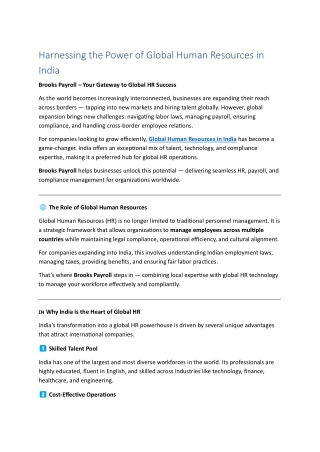 Harnessing the Power of Global Human Resources in India