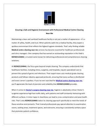 Ensuring a Safe and Hygienic Environment with Professional Medical Centre Cleani