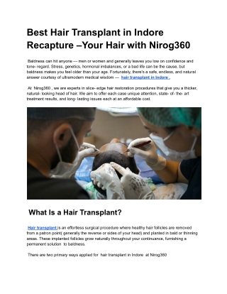 Best Hair Transplant in Indore  Recapture –Your Hair with Nirog360