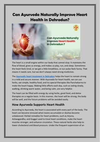 Can Ayurveda Naturally Improve Heart Health in Dehradun