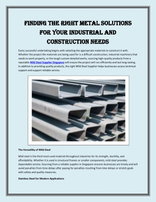 Finding the Right Metal Solutions for Your Industrial and Construction Needs