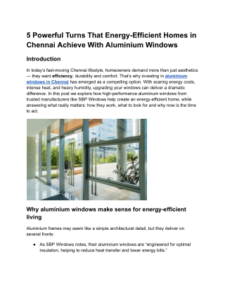 5 Powerful Turns That Energy-Efficient Homes in Chennai Achieve With Aluminium Windows