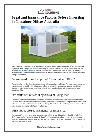 Legal and Insurance Factors Before Investing in Container Offices Australia