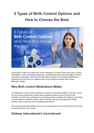 5 Types of Birth Control Options and How to Choose the Best
