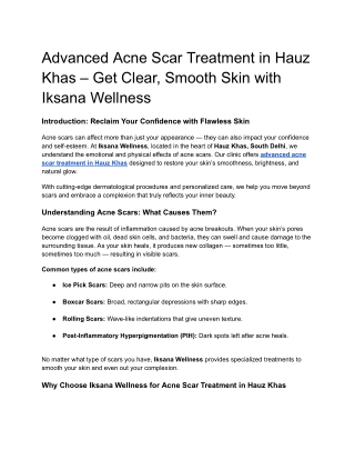 Acne Scars Treatment in Hauz Khas – Restore Smooth, Clear Skin at Iksana Wellnes