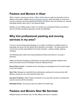 Packers and Movers in Hisar