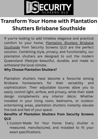 Transform Your Home with Plantation Shutters Brisbane Southside