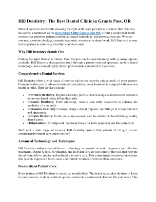 Hill Dentistry The Best Dental Clinic in Grants Pass, OR