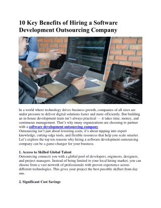 10 Key Benefits of Hiring a Software Development Outsourcing Company