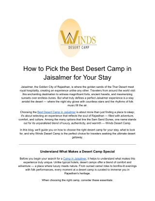 How to Pick the Best Desert Camp in Jaisalmer for Your Stay