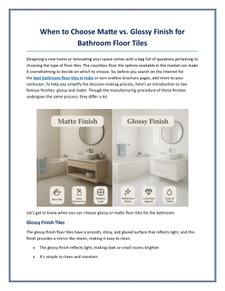 When to Choose Matte vs Glossy Finish for Bathroom Floor Tiles