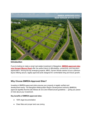 BMRDA-approved sites near Kengeri Mysore Road