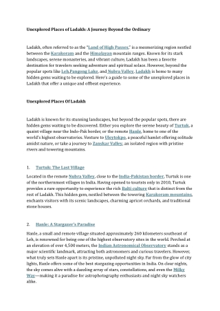 Unexplored Places of Ladakh A Journey Beyond the Ordinary