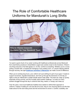 The Role of Comfortable Healthcare Uniforms for Mandurah’s Long Shifts