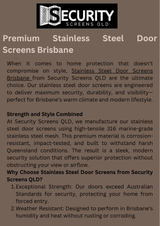 Premium Stainless Steel Door Screens Brisbane