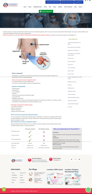 Appendix Treatment, Surgery in Sarjapur Road, HSR Layout