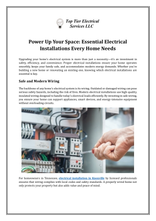Power Up Your Space: Essential Electrical Installations Every Home Needs